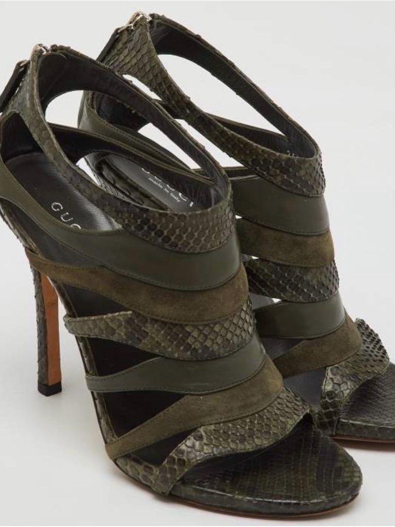 Gucci Gladiator Sandals Python & Suede High Heel Sandals